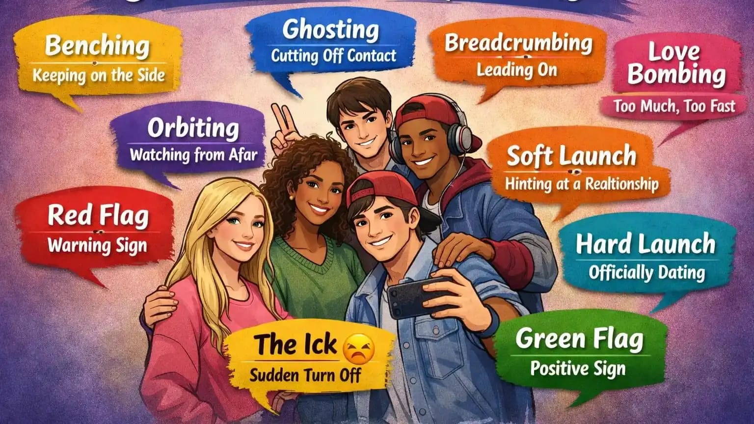 Gen Z relationship terms including benching, ghosting and love bombing