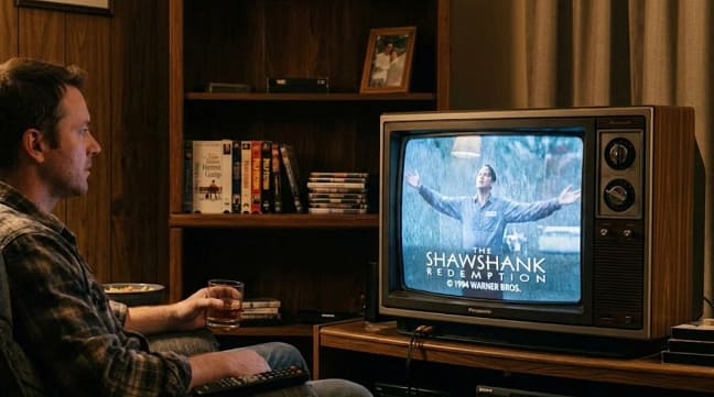 Person watching old movies on television showing classic cinema experience