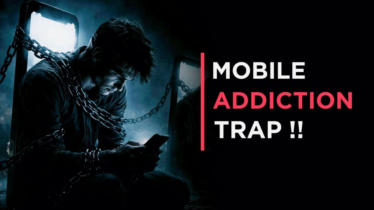 Man sitting in dark room using smartphone at night showing signs of Phone Addiction